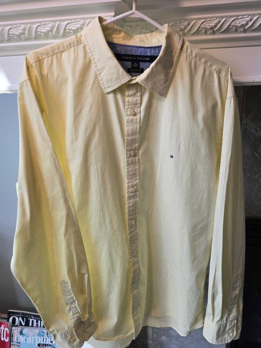Tommy Hilfiger Men's Stretch cotton custom fit button up shirt pastel yellow XL
